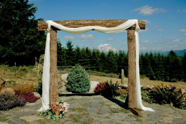 Wedding Arbor Close Up With Mt. Rainier in Background