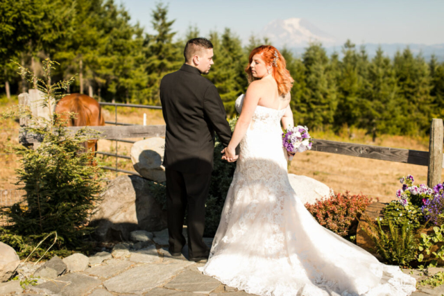 Back View Bride and Groom at Fence