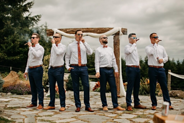 Groomsmen in Front of Arbor